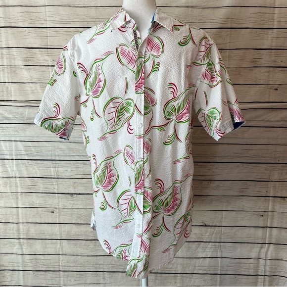 Paper Denim & Cloth Men’s Fuchsia & Green Leaf Print Button Down Shirt - Picture 1 of 4